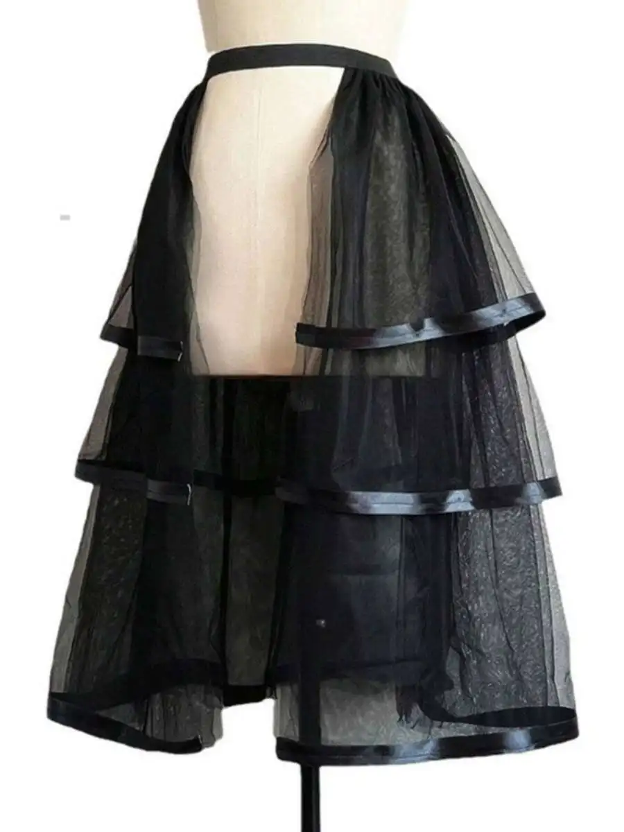 黒チュールハーフスカート-パフスカート-薄いベール-バムカーテン-衣類アクセサリー-クロスボーダーファッション-冬2024
