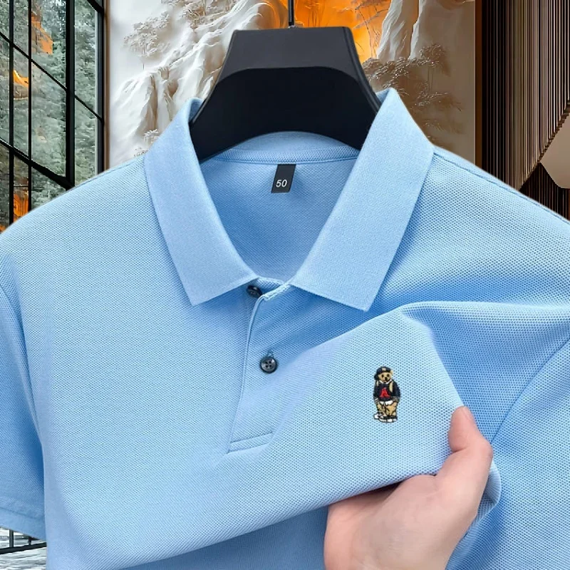 

100% pure cotton high-end brand men's short sleeved polo shirt summer luxury fashion teddy bear embroidery golf casual T-shirt