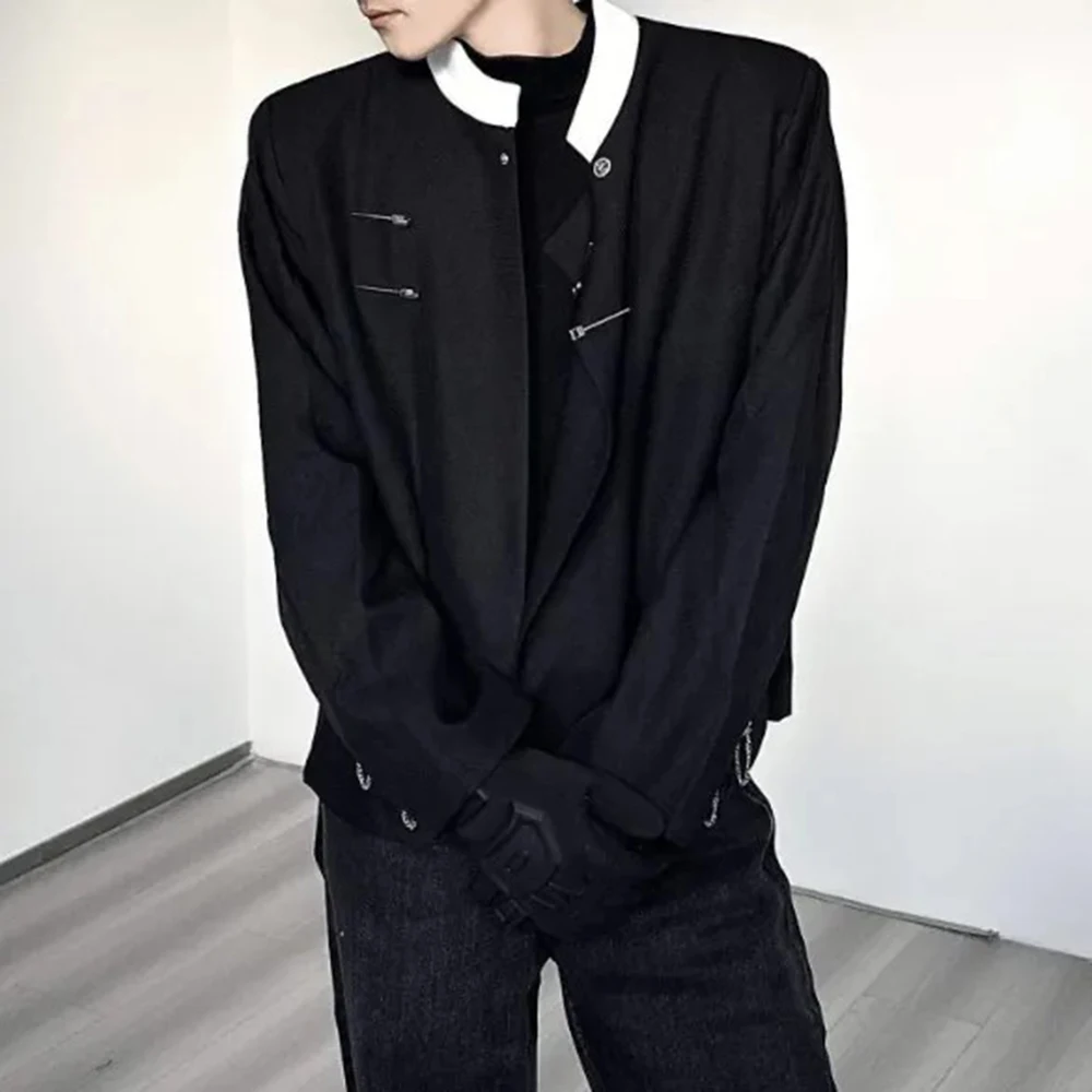 Mens Jackets Metal Button Suit Jackets Autumn Streetwear Fashion Personality Versatile Campus Long Sleeve Tops Men'S Clothing