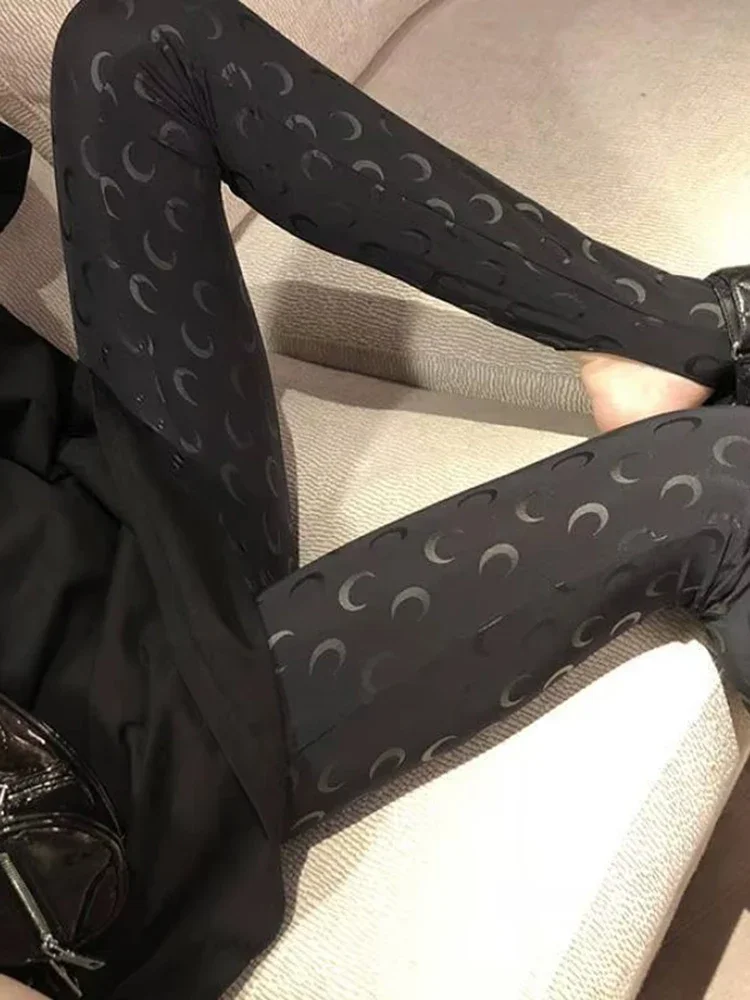 

Korean Fashion High Street Casual Women's High Waist Printed Bottom Pants New Women Reflective Tight Elastic Outerwear Pants
