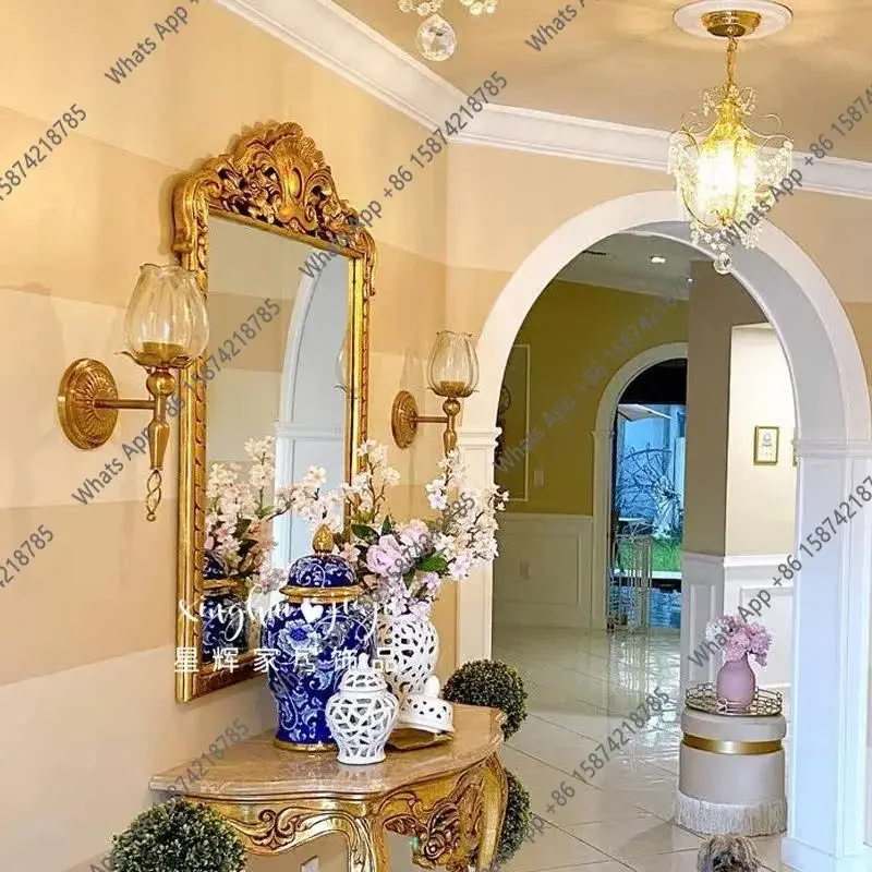 40X French Fireplace Mirror Living Room Wall Hanging Decorative Mirror European Retro Carved Makeup Mirror Customization