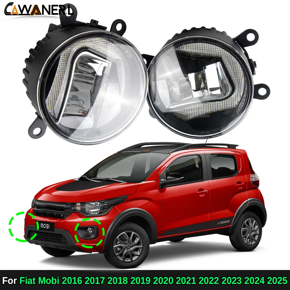 2IN1 LED Fog Light with DRL Function For Fiat Mobi 2016-2025 30W Car Right + Left Fog Daytime Running Lamp White 1 Pair