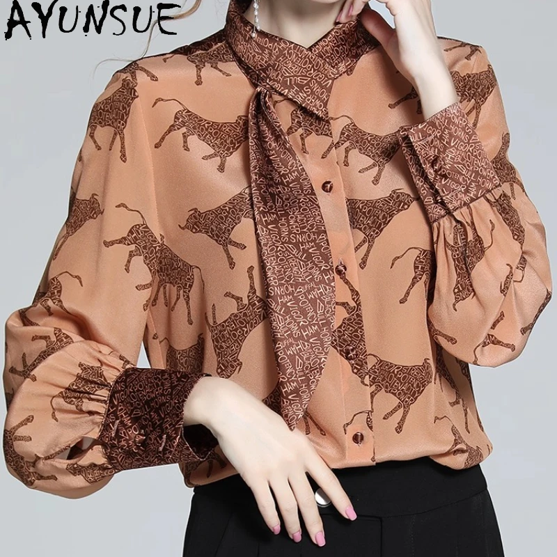 

AYUNSUE Real Mulberry Silk Shirts Women Elegant Shirts for Woman Clothing 2025 High-end Autumn Shirt Printed Camisas De Mujer