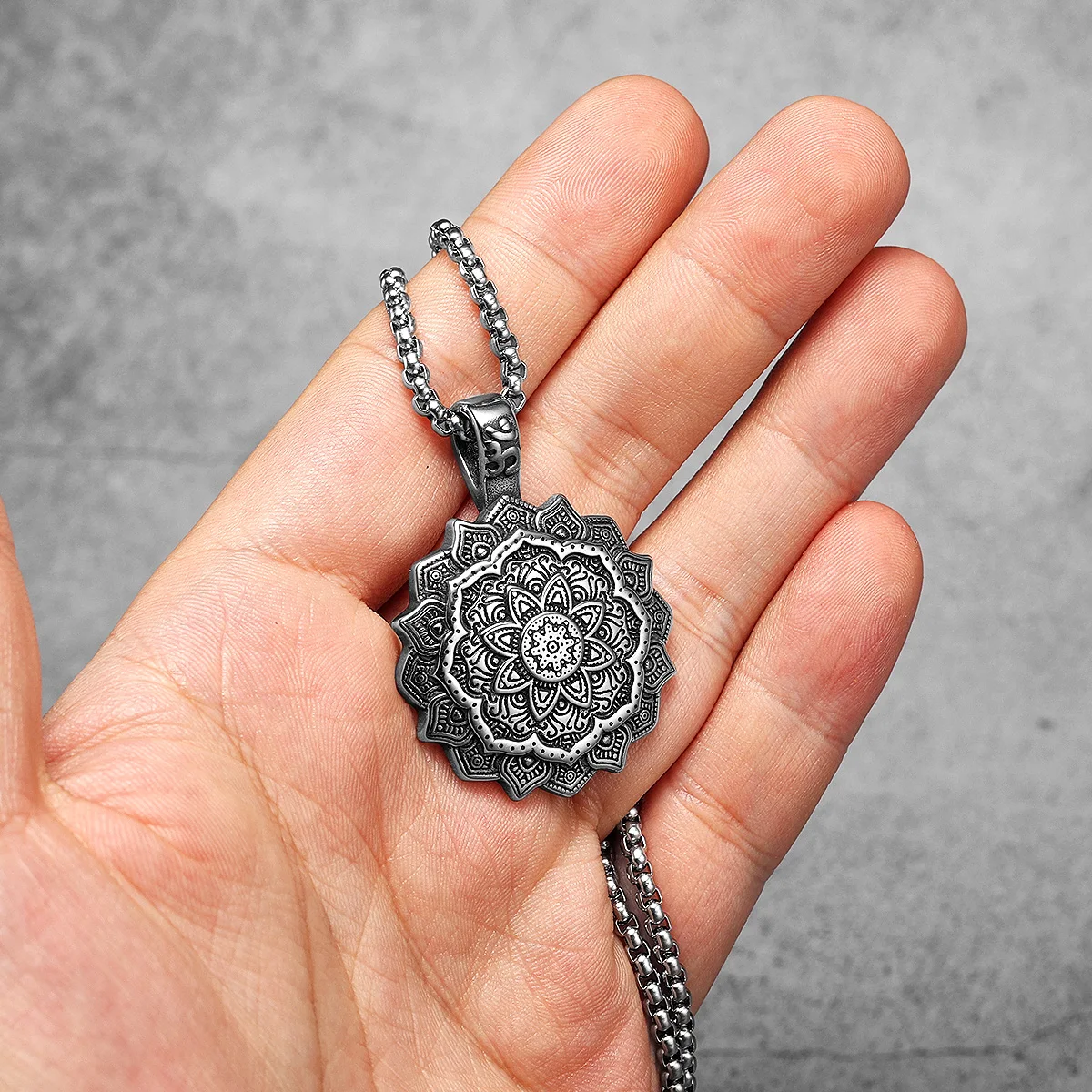 Buddhism Mandala Flower Stainless Steel Men Necklaces Pendant Chain Powerful Amulet Vintage For Women Jewelry Gifts Wholesale