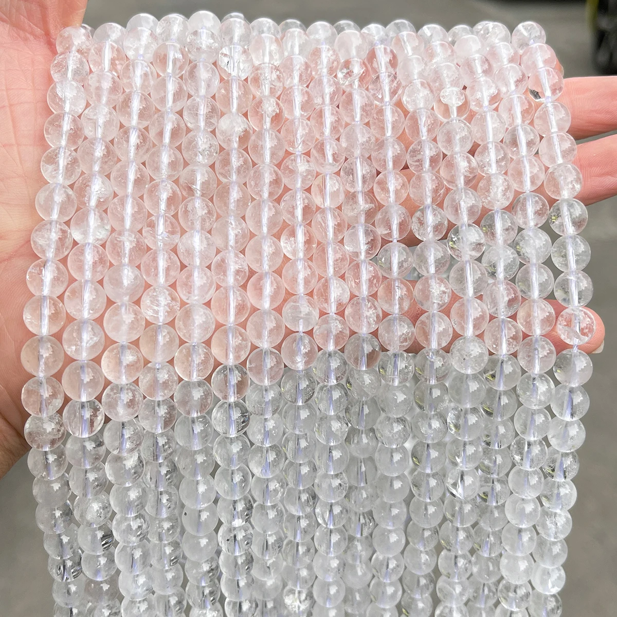 Naturstein-Quarzperlen, runde lose Abstandsperlen, weiße Kristallperlen für die Schmuckherstellung, DIY-Armband- und Halskettenzubehör – Detail 3