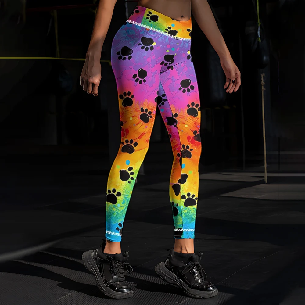 Arte colorida gradiente patas impresso legging calças de yoga fitness calças magras roupas das mulheres leggings mujer ginásio