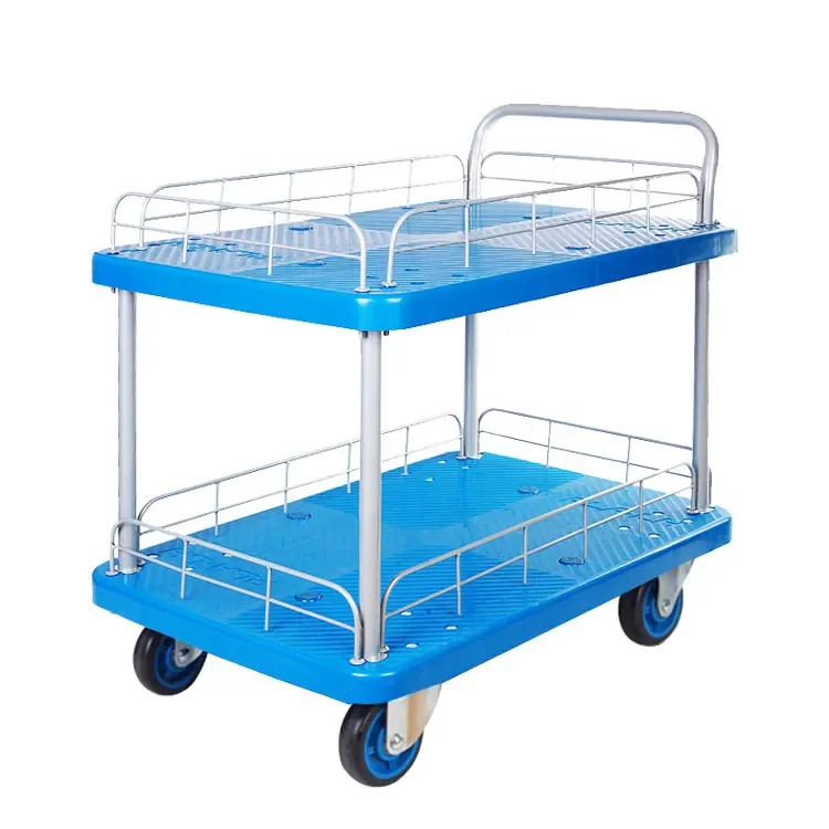 

Uni-Silent Luggage Carts 300kg Hand Truck Logistic Double Layer Plastic Platform Trolley Warehouse Tool US300P-T2-HL2