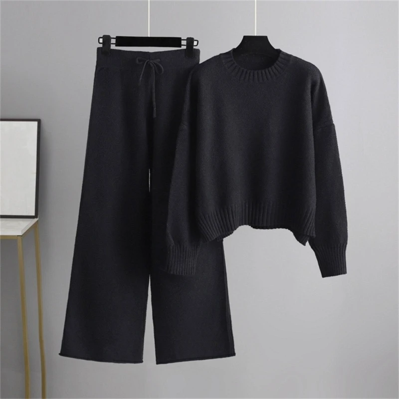 

Women 2 Piece Knit Set Long Sleeve Pullover Sweater Top Wide Leg Pant Two Piece Outfits Sweatsuit Sweater Sets