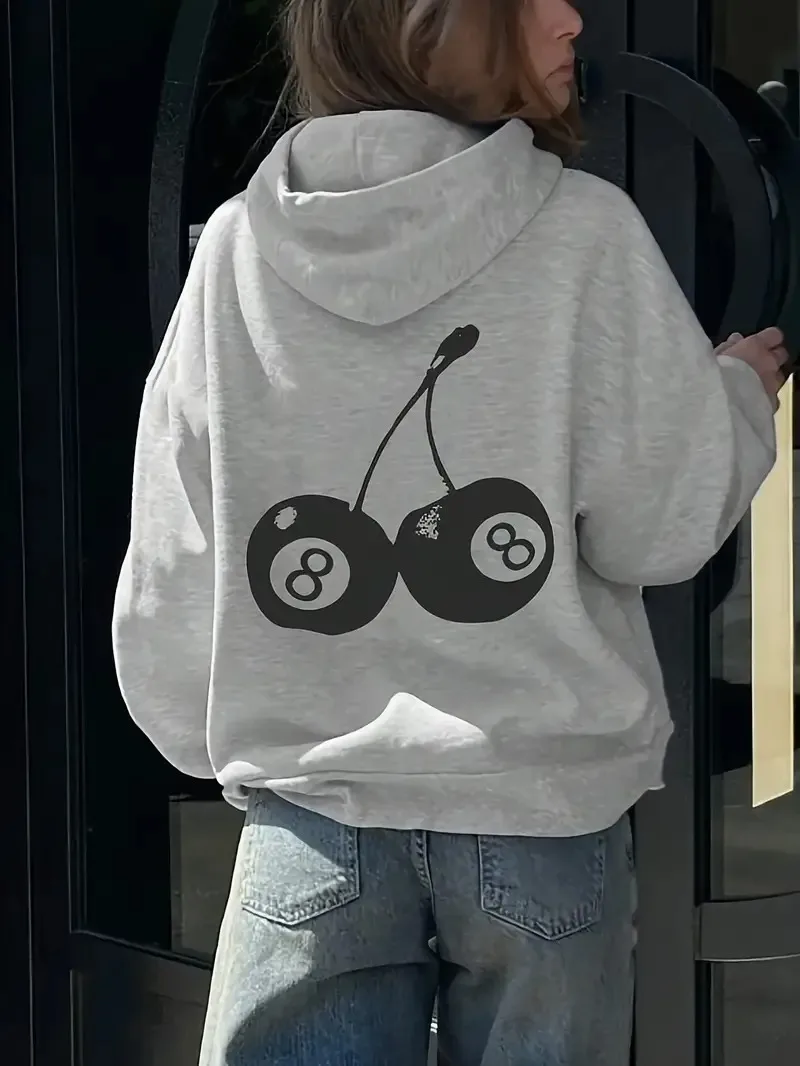 

Cherry, Graphic Print Autumn and Winter Cotton Hoodie for Men and Women Outdoor Street Sports Training Brand Trendy Clothing