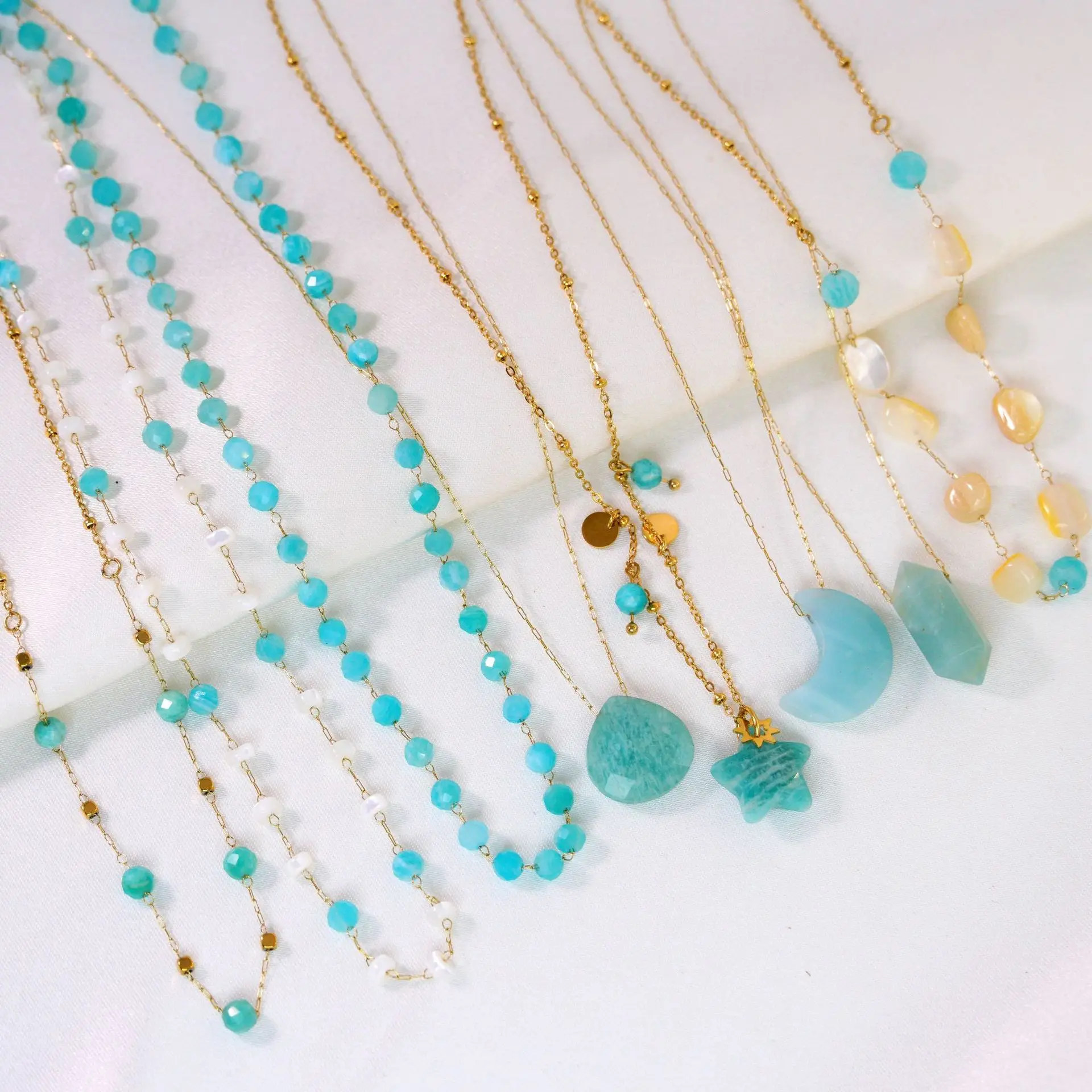 Fashion Light Luxury Blue Amazonite Gold Stainless Steel Necklace Handmade Minimalist Jewelry