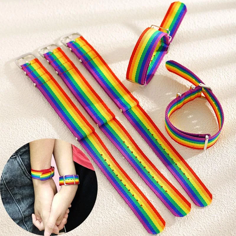 2/5pcs Pride Rainbow Strap Bracelets for Man Woman Adjustable Nylon Watch Band Charm Wristband Trendy LGBT Frienship Jewelry