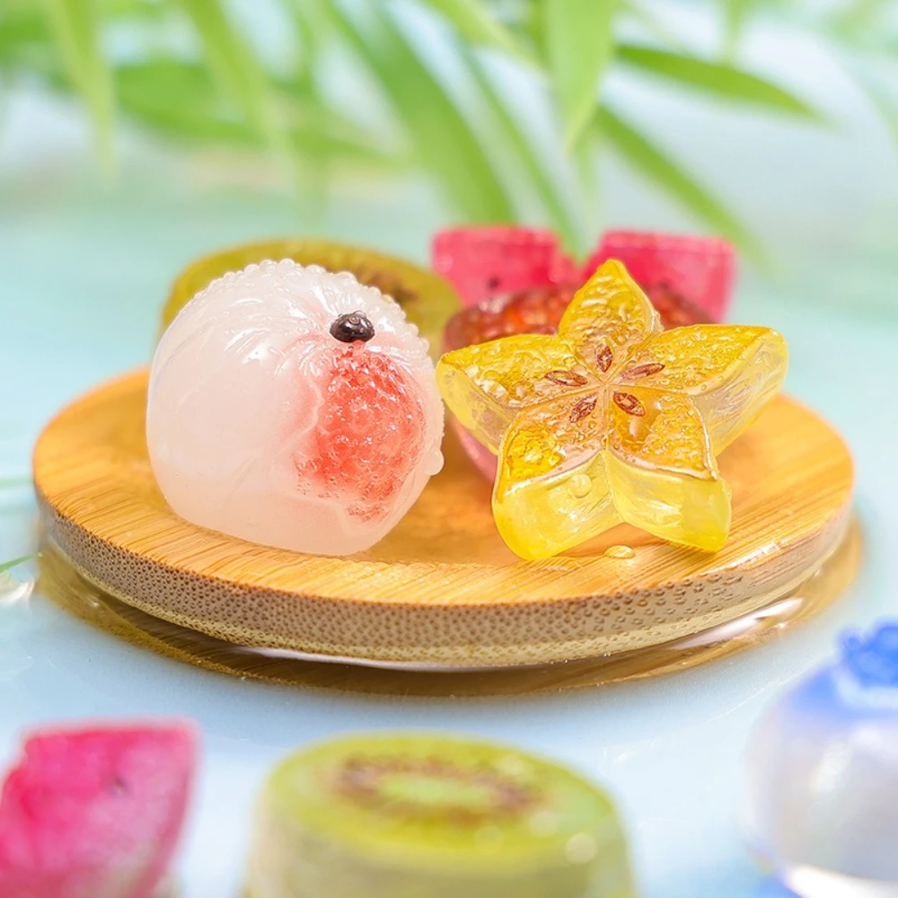10PCS Mixed Mini Simulation Fruit Resin Figurines Lychee Pineapple Peach Watermelon Kiwi Micro Landscape DIY Home Decor