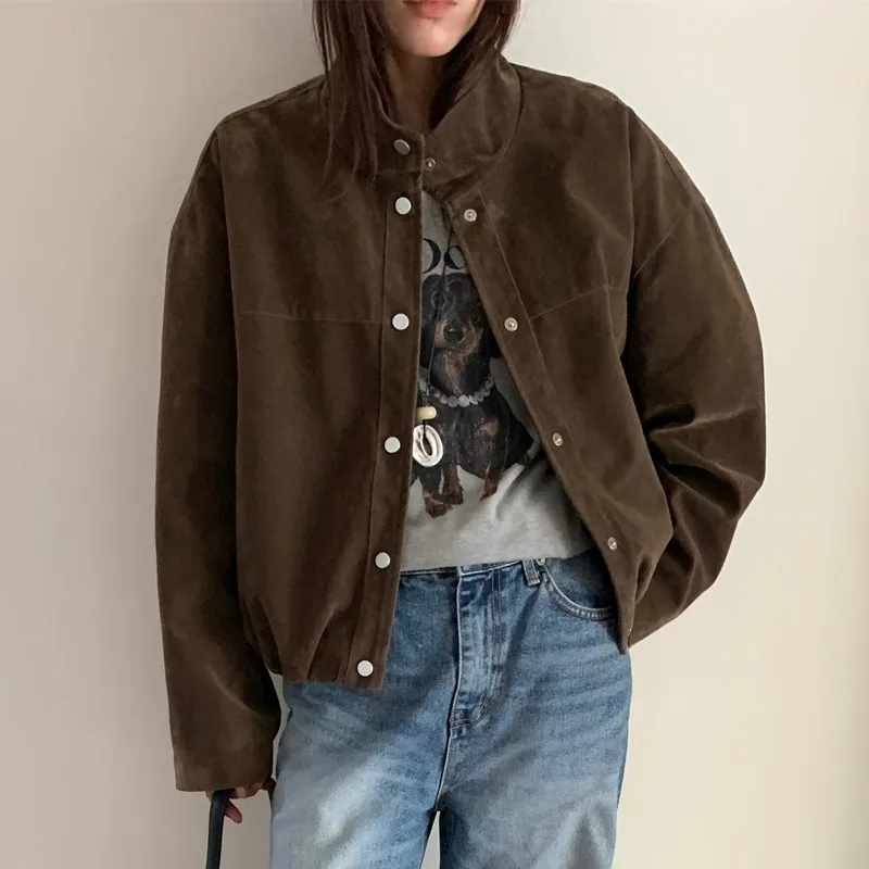 

2 цвета, женские весенне-осенние пальто 2026 с воротником-стойкой, короткие однобортные куртки на пуговицах, повседневные женские топы (t2561