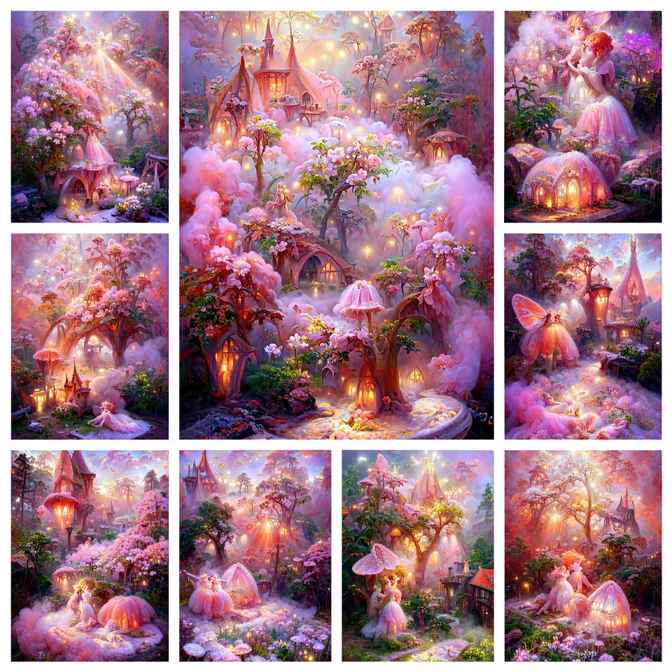 Dream Pink Fairy Tale Castle Scenery Full Square Round 5D DIY Diamond Painting New Arrival Diamond Mosaic Embroidered Art X1478