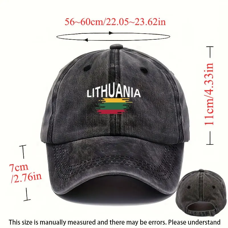 Vintage Washed Baseball Cap Featuring 'LITHUANIA' And Lithuanian Design Elements - a Unisex Worn Cap That Is Lightweight And Bre