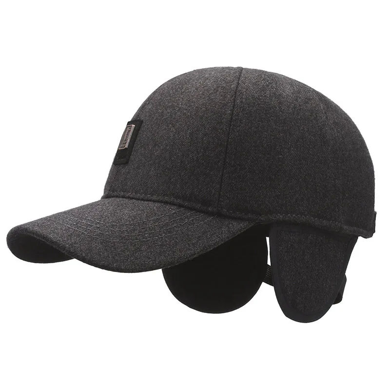 New Fleece-lined Ear Protection Duckbill Cap Men Winter Casual Label Snapback Baseball Hat Elder Outdoor Warm Cotton Dad Caps