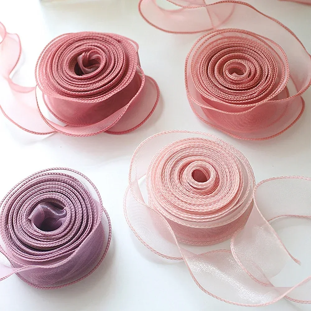 10Yards/Roll Sheer Chiffon Ribbon Organza Satin Ribbons For Gift Wrapping Decoration Wedding Bouquets Wreath Sewing Supplies