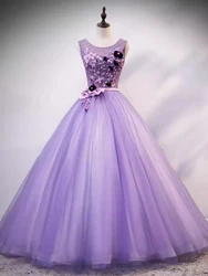 AA66 Customized Elegant Lilac Quinceanera Dress Flower Lace Up Floor Length Vestido De 15 Anos Sweet 16 Prom Party Gown Evening