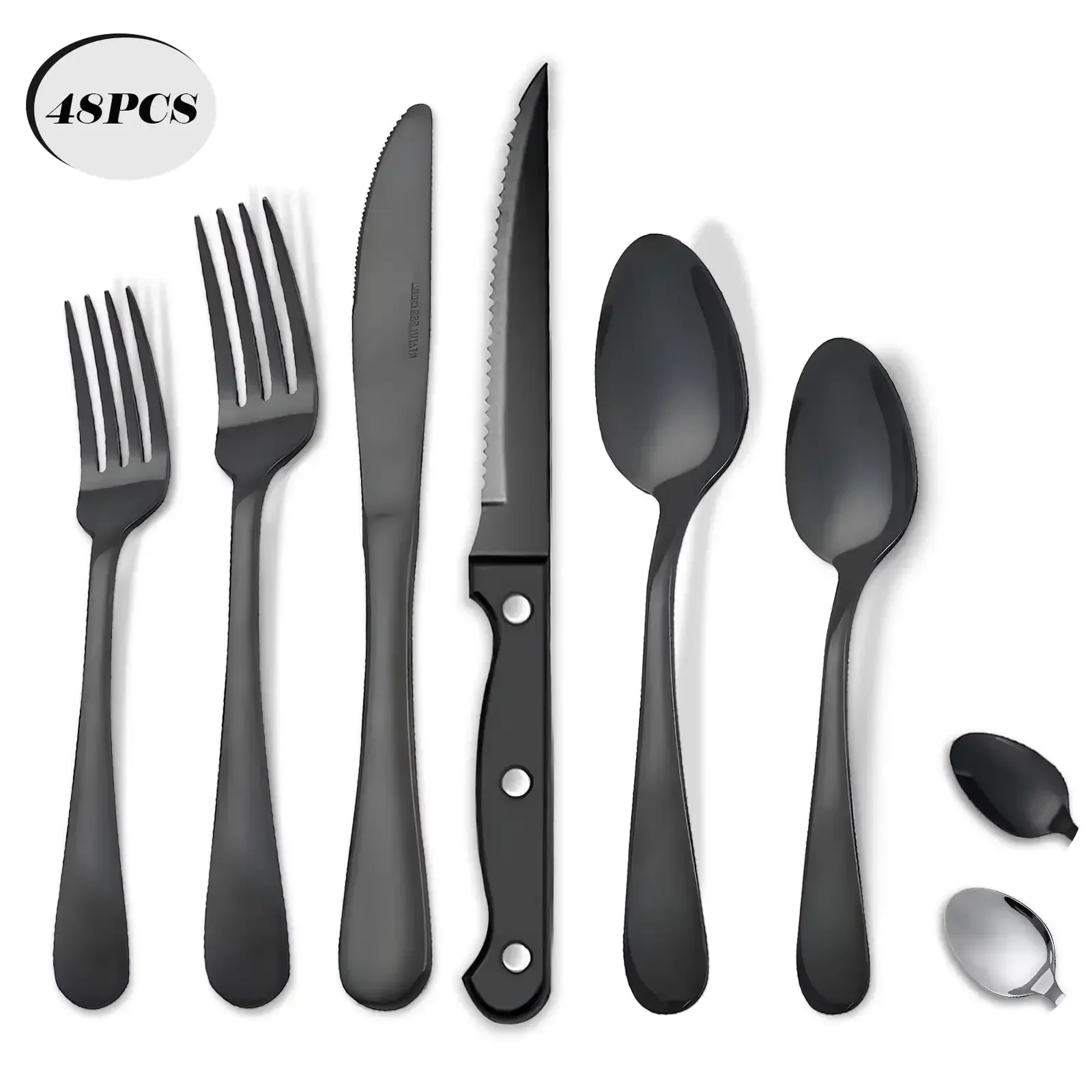 

48 Pieces 8-Person Cutlery Set, Stainless Steel Cutlery Set, Matte Polished, Suitable for Home Kitchen Restaurant Hotel, Black