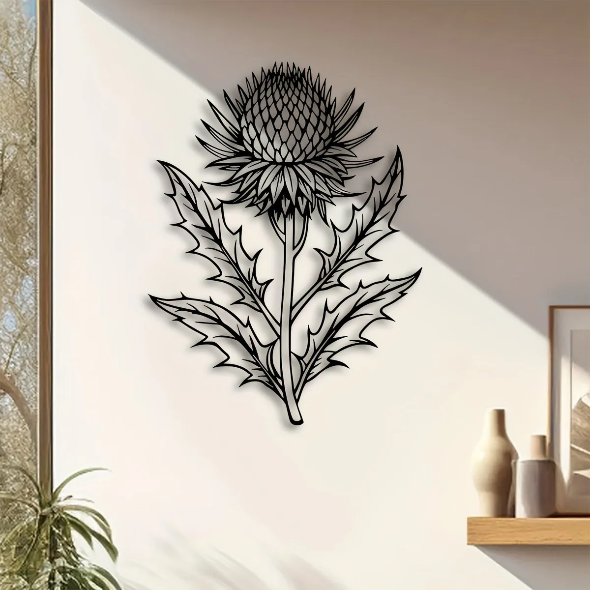 Elegante Eisen-Wandkunst mit schottischem Distel-Design – florale Metall-Wanddekoration für Wohnzimmer und Schlafzimmer, von der Natur inspirierte Botanik