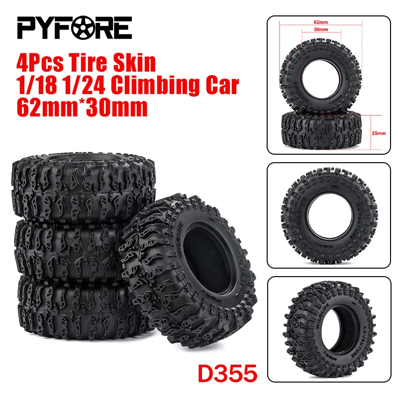 

PYFORE 4PCS Tire Skin 62MM * 30MM for 1/18 1/24 1.3 Tire Leather RC Remote Control Model Climbing Vehicle FCX24 #D355