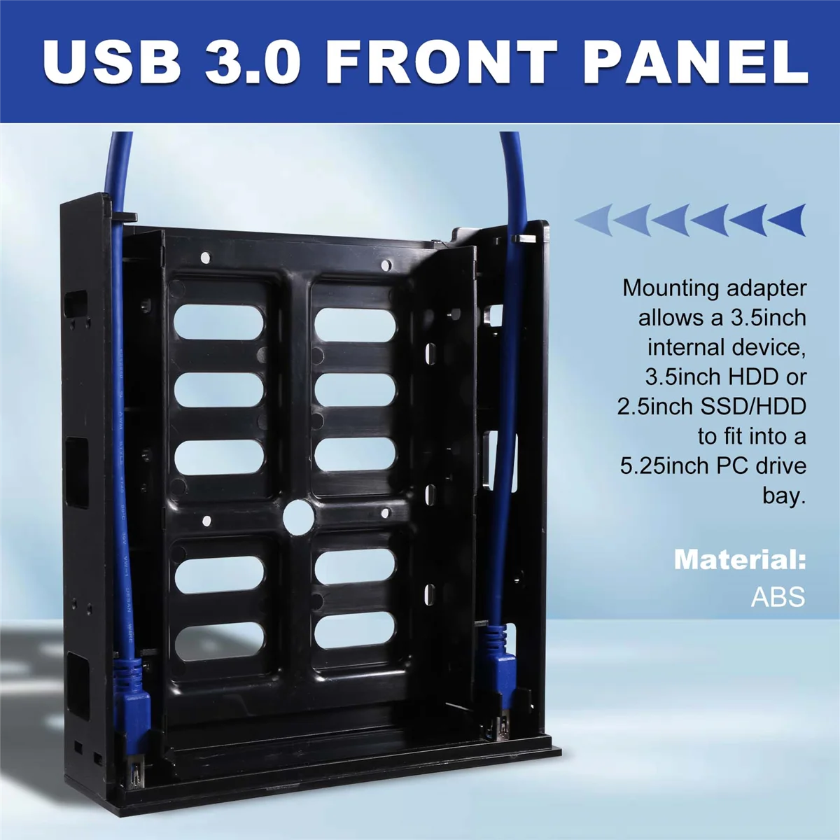 2 X USB 3.0 Front Panel with 3.5Inch Device/HDD or 2.5Inch SSD/HDD to 5.25 Floppy to Optical Drive Bay Tray Bracket HOT