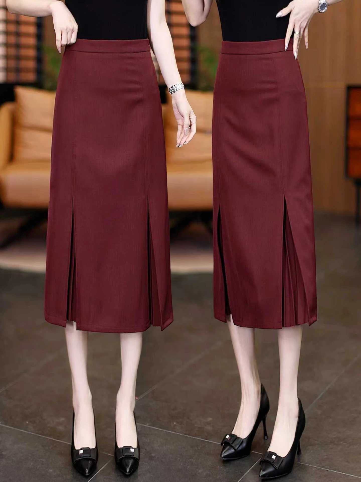 

High Waist Straight Leg Midi Skirt for Women Spring Autumn 2026 New Style Slimming Wrap Skirt Business Casual Split