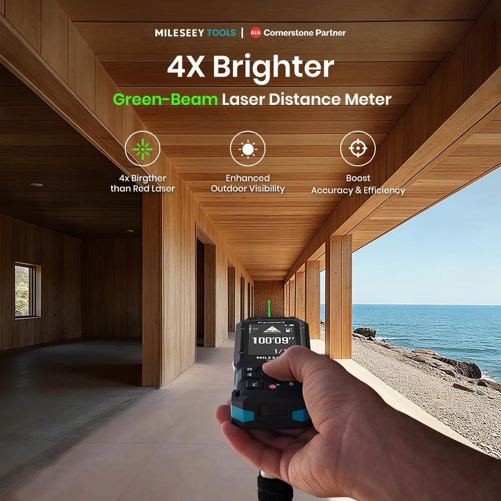 جهاز قياس المسافة بالليزر MILESEEY S50 120M قياس ليزر أخضر قابل لإعادة الشحن مع بلوتوث، ±1/16 بوصة قياس ليزر رقمي بدقة