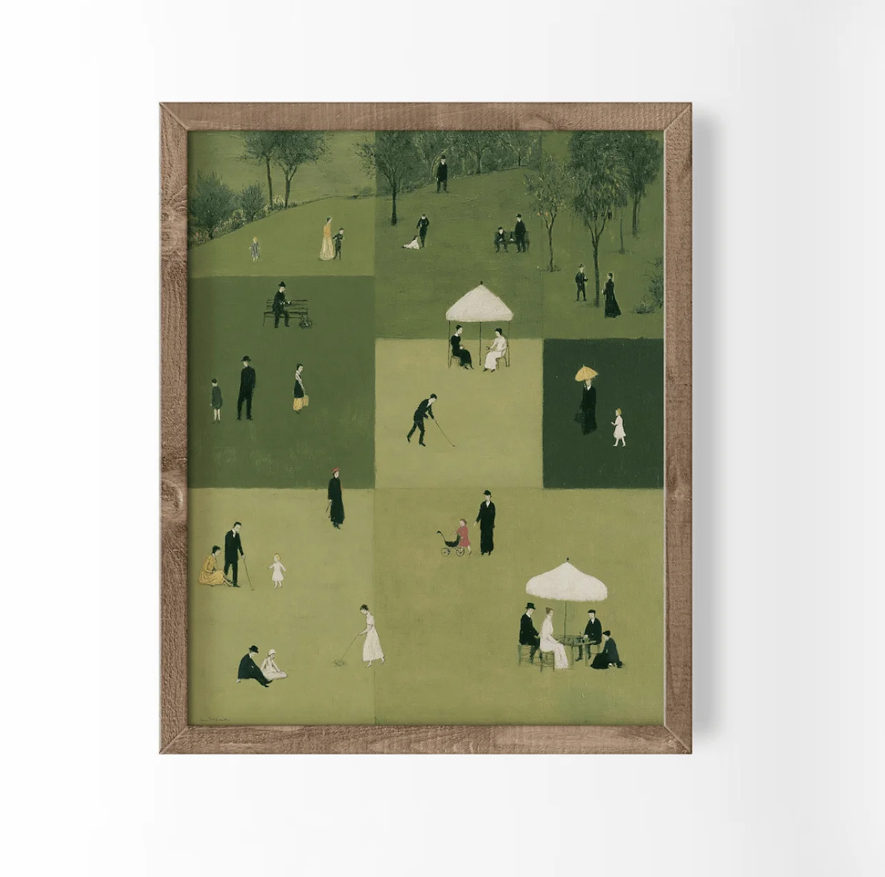 Vintage Park People Canvas Prints Posters Decor, Antique Green Lawn Leisure Figure Wall Art for Living Room Bedroom Cafe Study