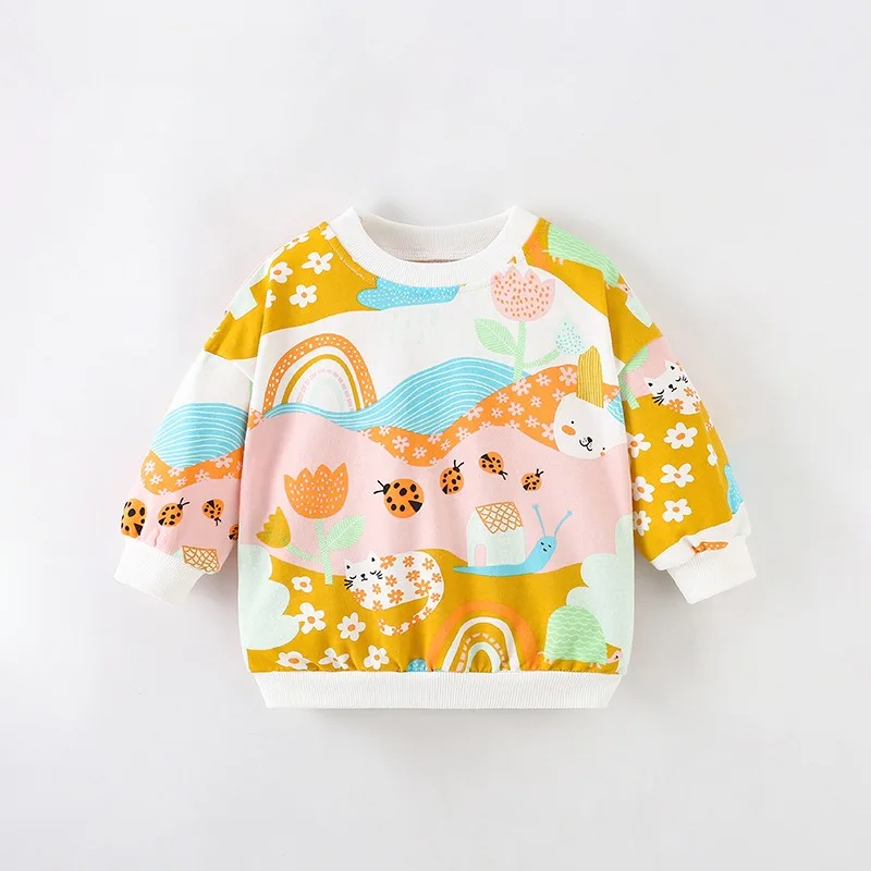 Spring Baby Girls 100% Cotton Clothes Top Kid Boys Countryside Printed Sweatshirts Children Pullover Long Sleeve T-shirts