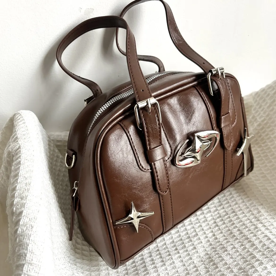 

Cross Spice Girl Oil Wax Leather Bag Handbags for Women Shoulder Bags Original Metal Y2K Portable Messenger Bag