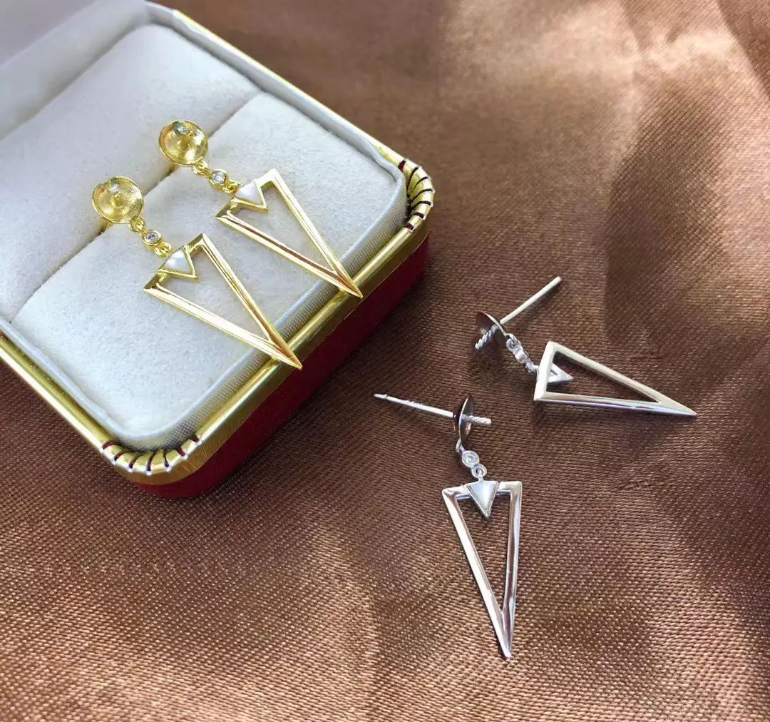 Wholesale S925 Sterling Silver Earrings Mount Findings Settings Base Mounting Parts Accessory for 7-8mm Pearls 5 pairs/lot
