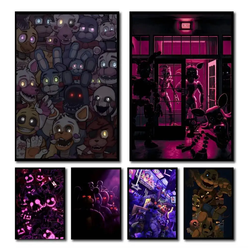 F-FNAF Horror Game B-Bonnie Chica Foxy Anime Poster  HD Print Vintage Wall Art Decor for Home Study Room