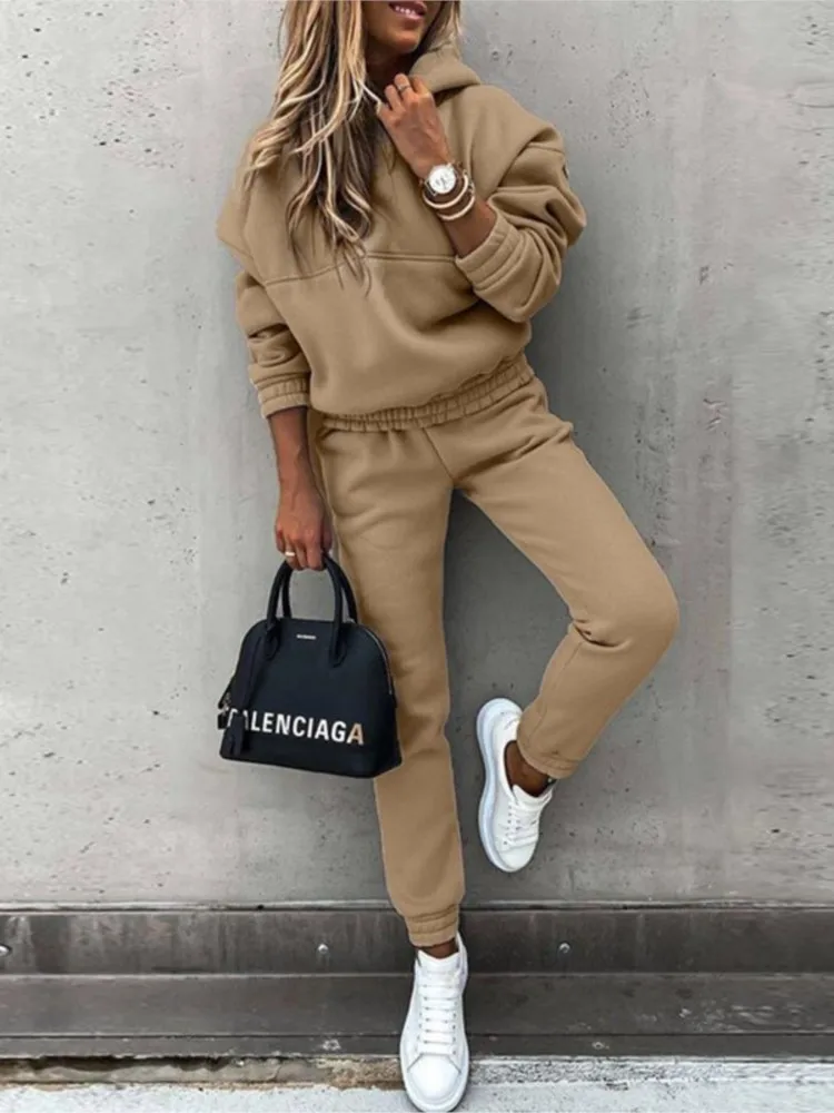 Women Two Piece Set Tracksuit Solid Color Suit 2025 Autumn Trouser Suits Female Sweatshirt Sports Hoodie Sportswear Pants Sets