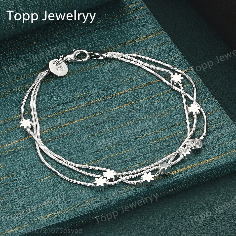 925 Sterling Silver Exquisite Multi-Layer Star Bracelet for Women, Fashionable Wedding Party Gift Jewelry