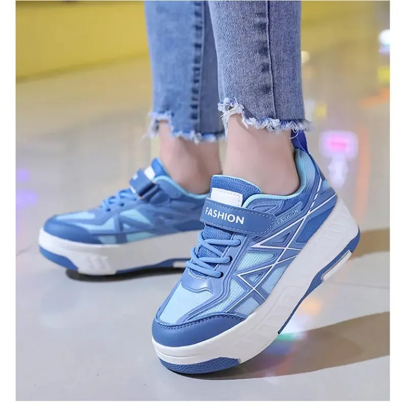 

Children Roller Skates Removable Four Wheels Firm Comfortable Mesh Fashionable Versatile Parkour Outdoor Walking Board Shoes