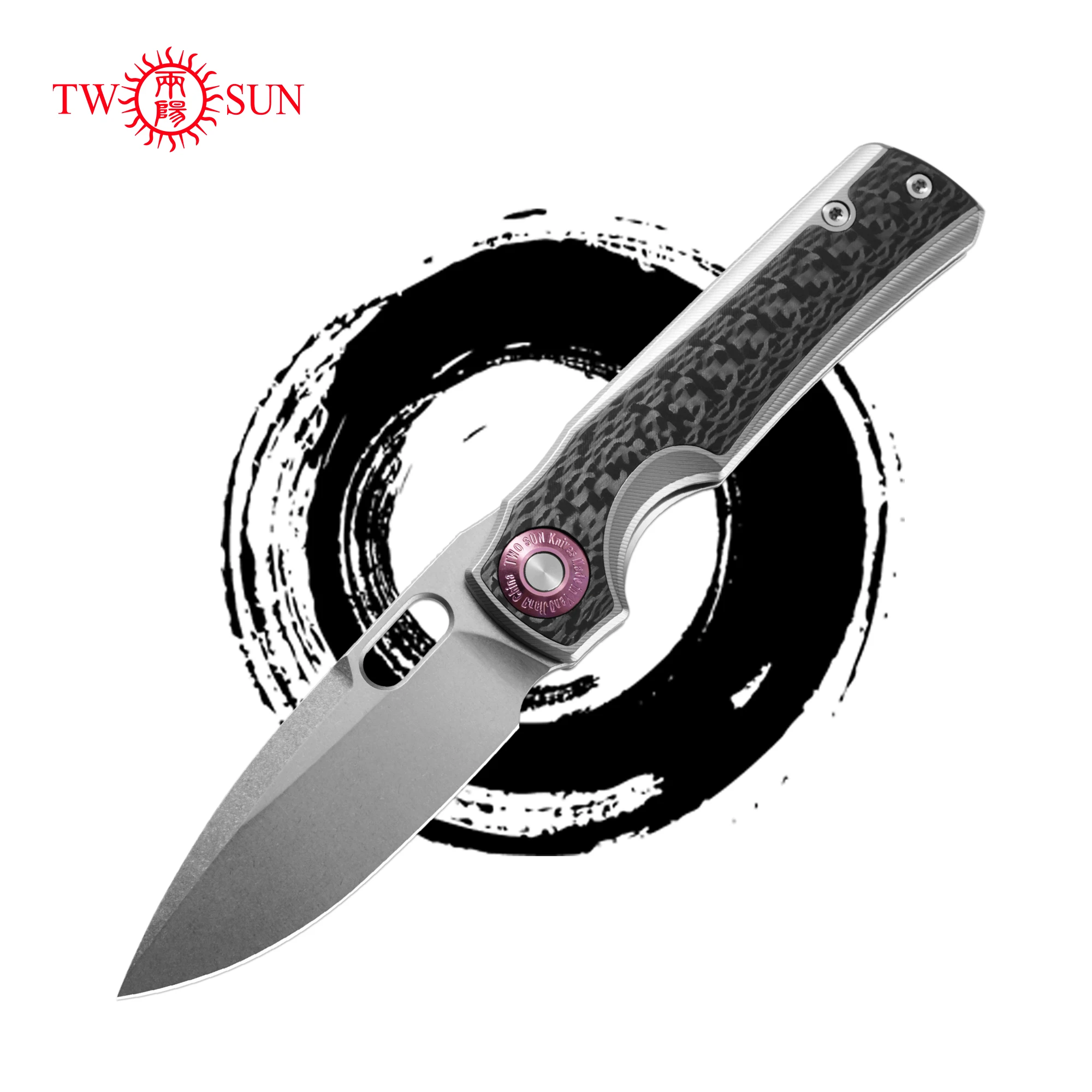 TWOSUN TS456 Folding Knife 14C28N Titanium Carbon Fiber Pocket Knife Tactical Survival Outdoor Camping Professional Cutting EDC