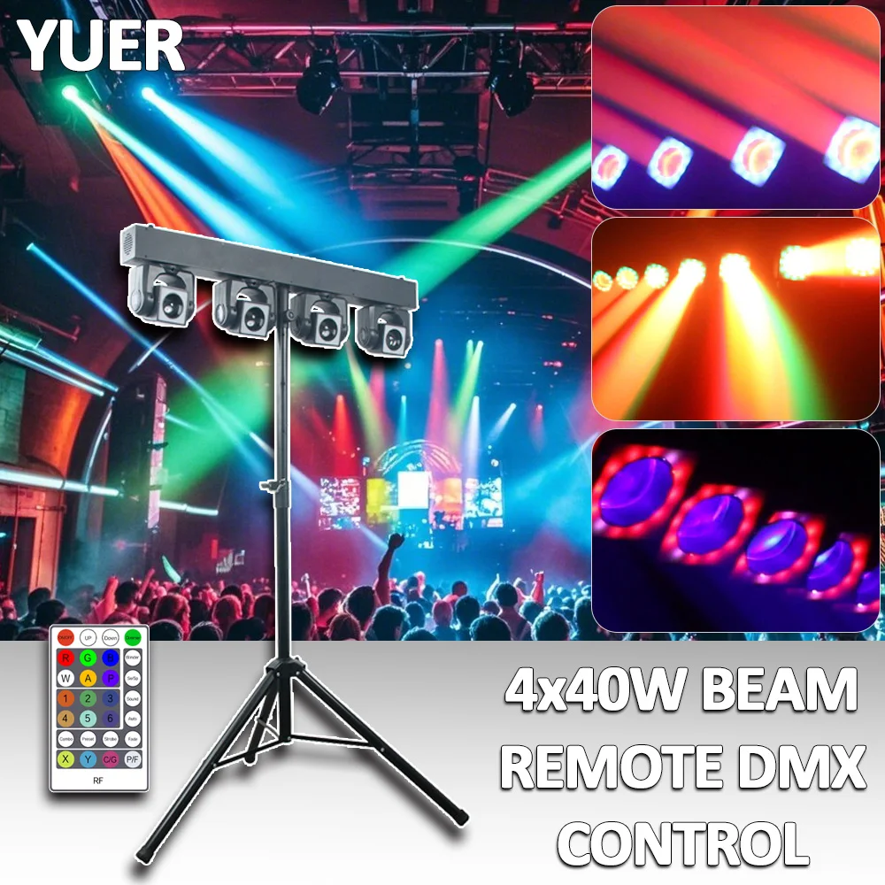 

YUER Par Set 4x40W Beam RGBW 4in1 Подставка для светильника с подвижной головкой DMX Пульт дистанционного управления Вечеринка Крытая комната Танцевальный клуб Ночное сценическое освещение