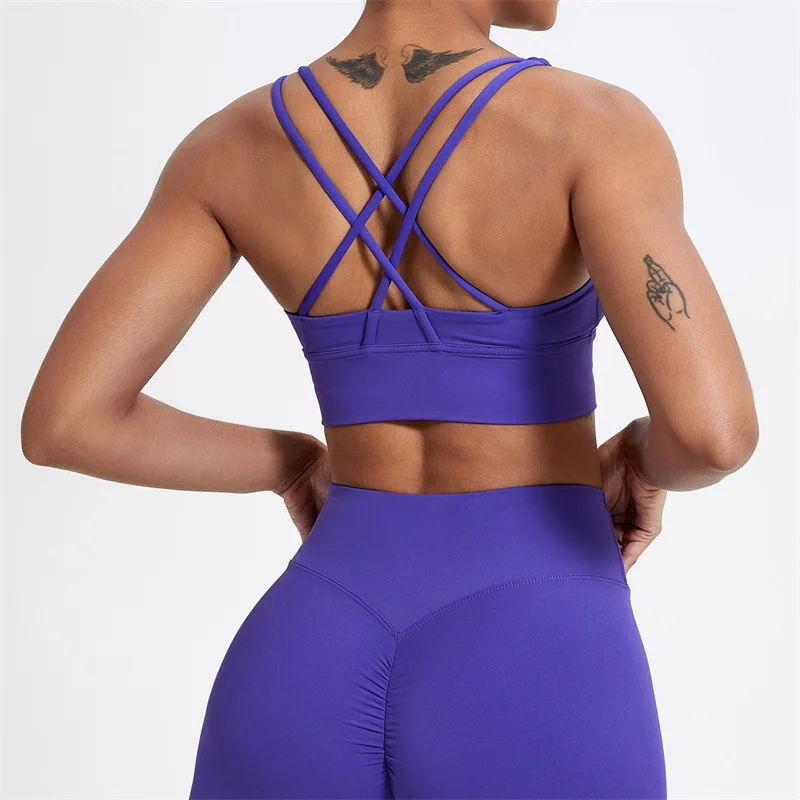 LezyanXR Nu Sling Bra Fitness Esportes Correndo Colete À Prova de Choque Reunindo Elástico Yoga Roupa Interior para Mulheres Roupas de Ginástica