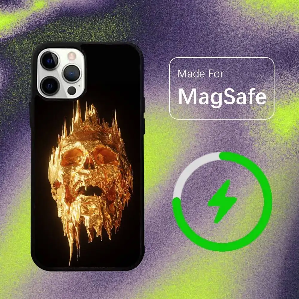 Golden Skull COOL Handyhülle für iPhone 17,16,15,14,13,12,11,Pro,Max,Plus,Mini,SE,Air Magsafe magnetisches kabelloses Laden