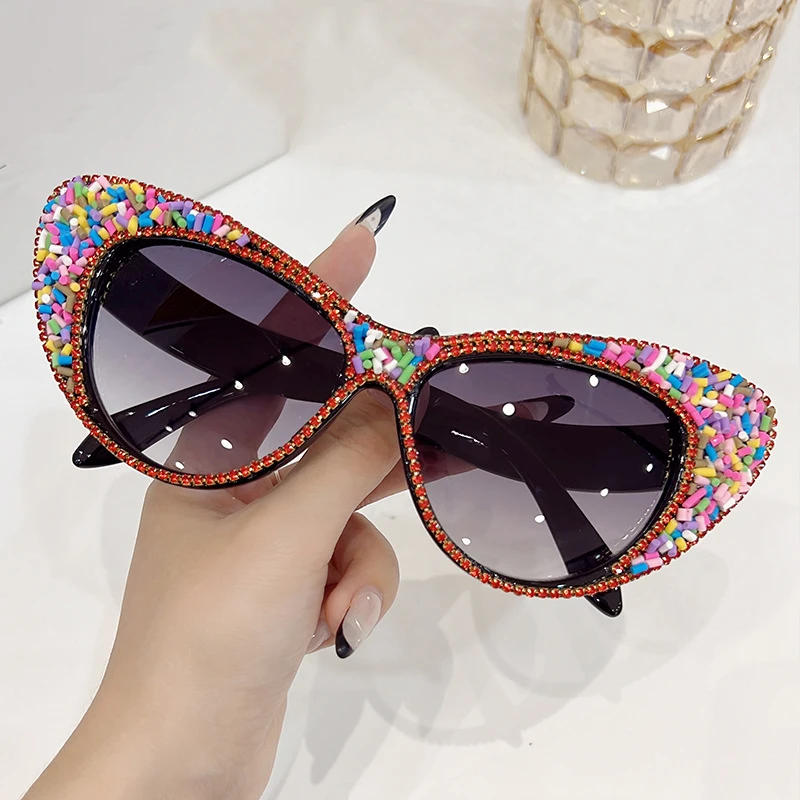 Vintage Oversized Cat Eye Diamond Cake Sugar Sunglasses Wome For Female Luxury Brand Designer Punk Sexy Sun Glasses Shades UV400