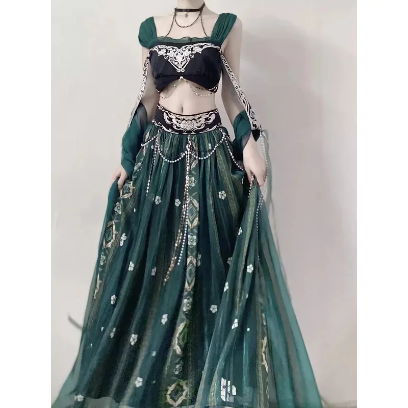 Dunhuang Feitian Hanfu Dark green mural fairy Modified Fairy Costume Ancient Cosplay Costume Halloween Carnival Fancy Party