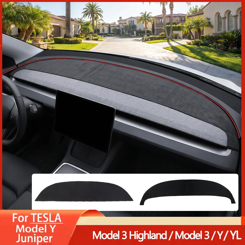 Car Dashboard Cover Pad Suede Sunshade Protector Anti-UV Dash Mat Non-slip Pads Accessories For Tesla Model 3/Y Model Y Juniper