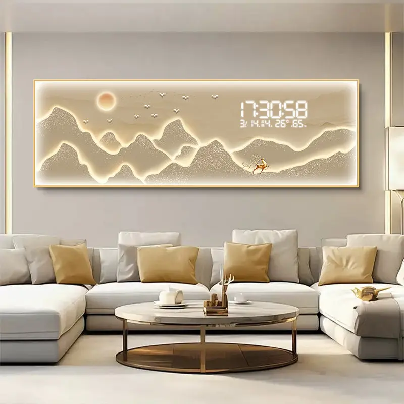 high-end digital wall clock light luxury multifunctional decorative painting landscape relogio de parede digital home furniture