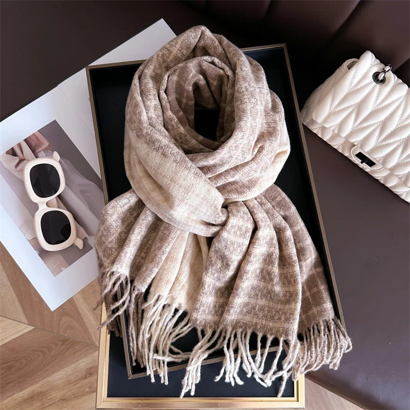 Women Winter Scarf Color Blocking Plaid Scarves Versatile Tassel Imitation Cashmere Warm Pashmina Shawl Wrap Gift Wholesale