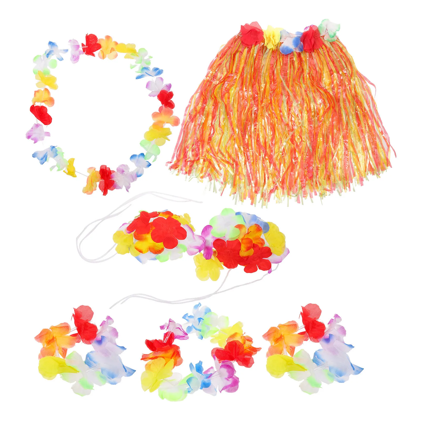 Conjunto de saia de grama havaiana tropical hula, 6 peças, sutiã floral infantil, colar, pulseiras para festa, dança luau, saia de grama havaiana
