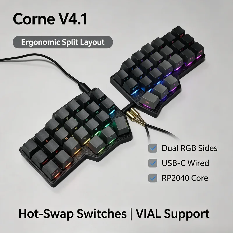 Corne V4.1 Wired Split Mechanical Keyboard Kit Support Rgb Hot Pluggable Mx Crkbd Ergonomics Qmk/vial Layout Programmable