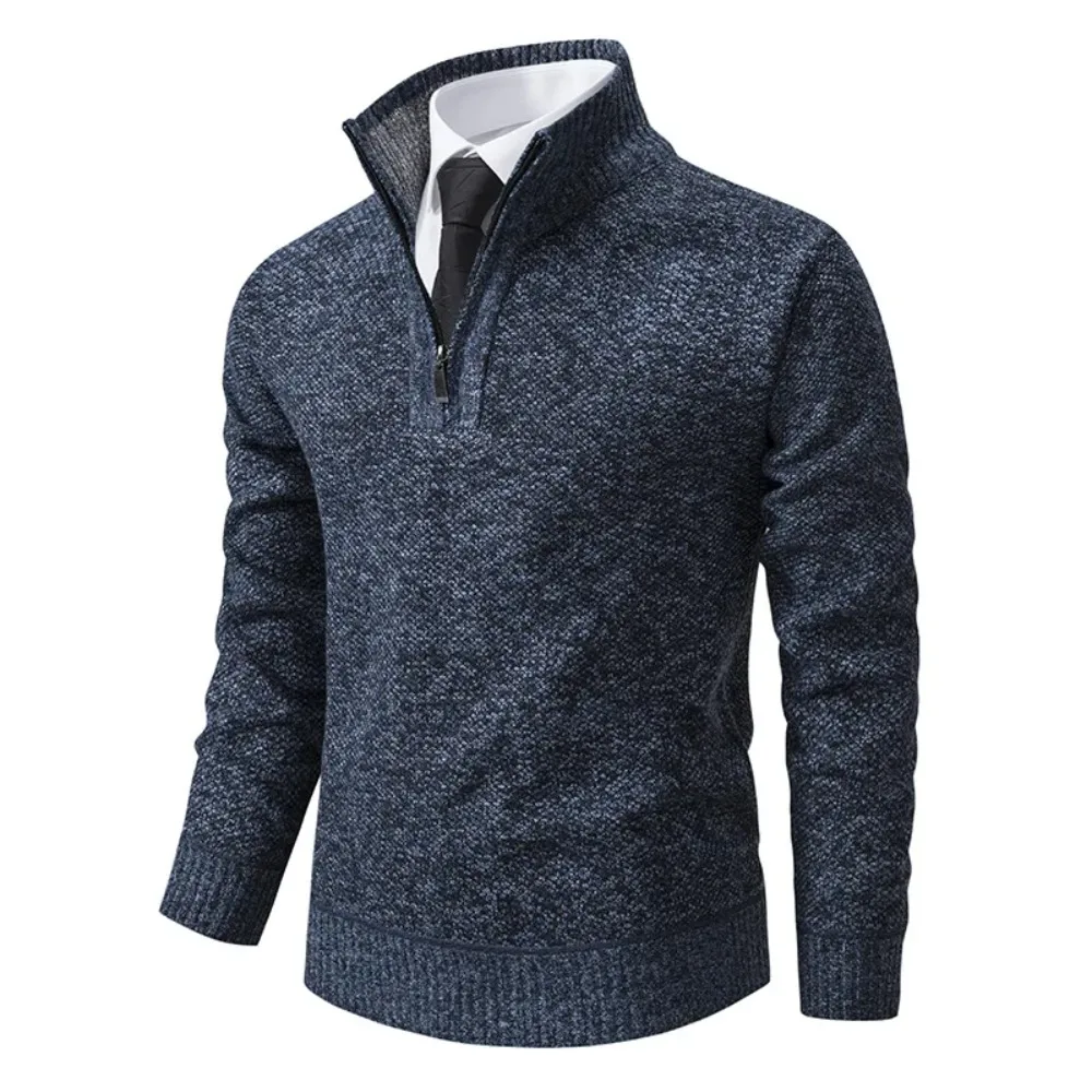 Men's Zipper Pullover Autumn And Winter New Knitted Sweater Solid Casual Stand Collar Warm Sweater Pullover Slim Fit Clothing