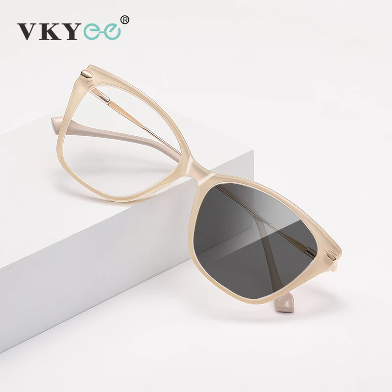 

VKYEE New Fashionable Cat Eye Unique Design Women's Reading Anti-Blue Light Photochromic Glasses Customizable Prescription LS240