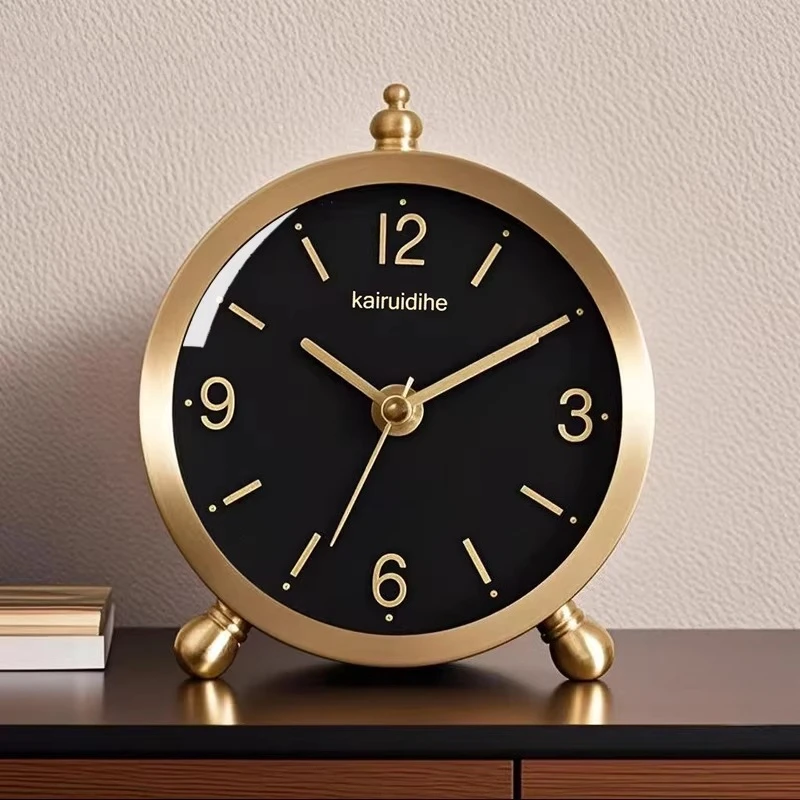 

Brass Light Luxury Clock Living Room Simple and Quiet Quartz Clock Bedroom Bedside Table Decoration Home Decoration